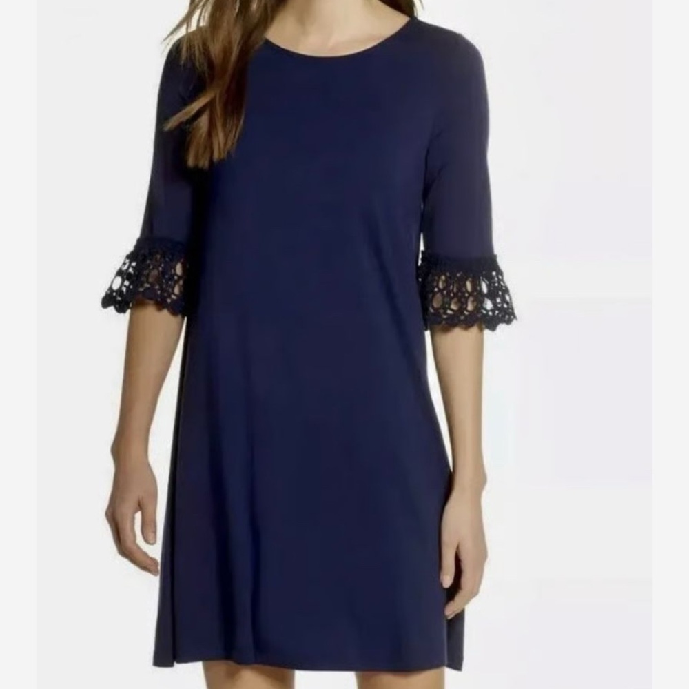 Lilly Pulitzer Ophelia Dress Navy Blue Crochet Bell Sleeve Size XXS